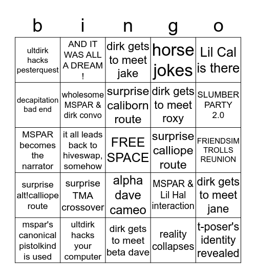 "The Final Route" Bingo Card