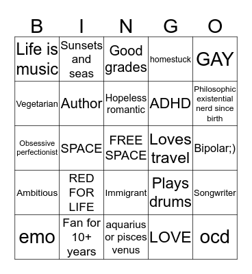 How similar are you to @starlightgoldenlove  Bingo Card