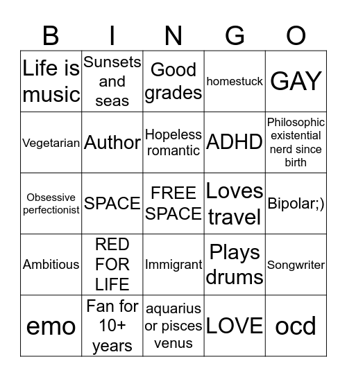 How similar are you to @starlightgoldenlove  Bingo Card