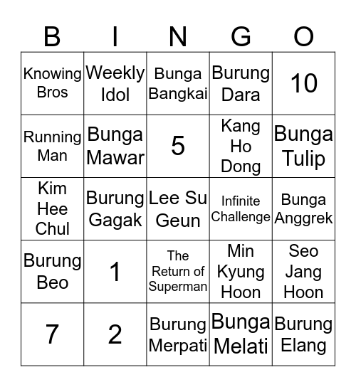 ♡ YERIxME ♡ Bingo Card