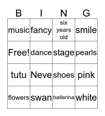Neve's Ballerina Birthday Bingo  Bingo Card