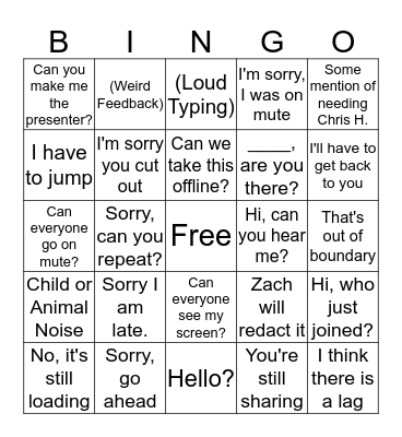 Conference Call/Assessment Bingo Card