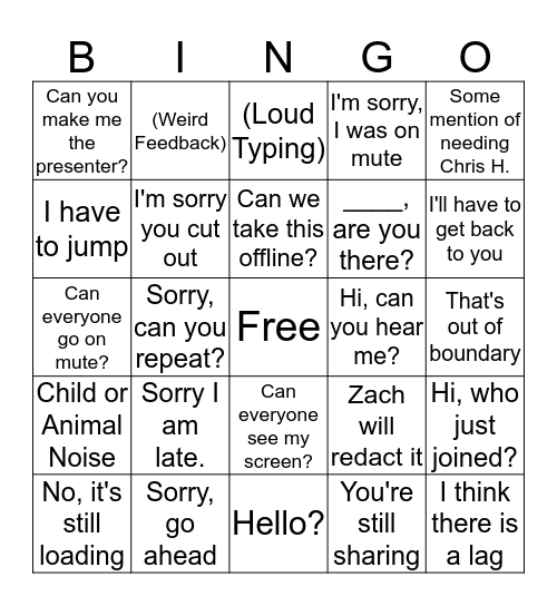 Conference Call/Assessment Bingo Card