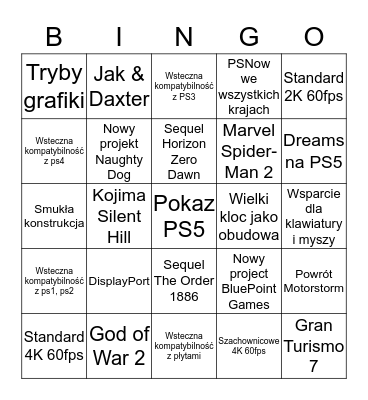 Prezentacja PS5 Bingo Card