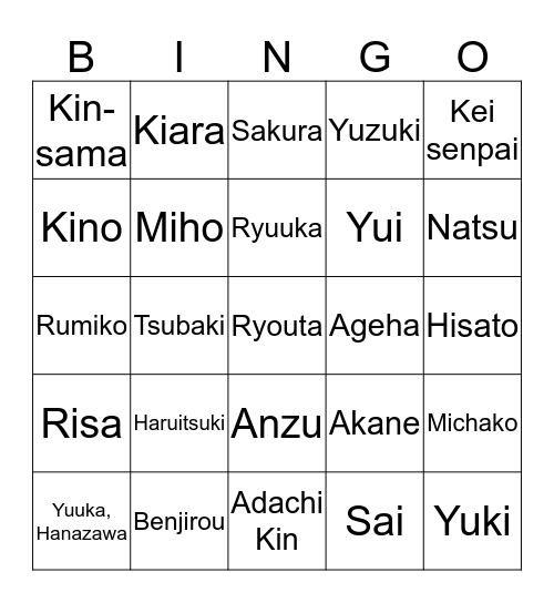 Natsume Takara Bingo Card