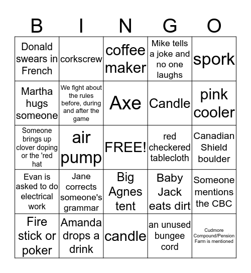 Cudmore Camping Bingo-Hunt Bingo Card