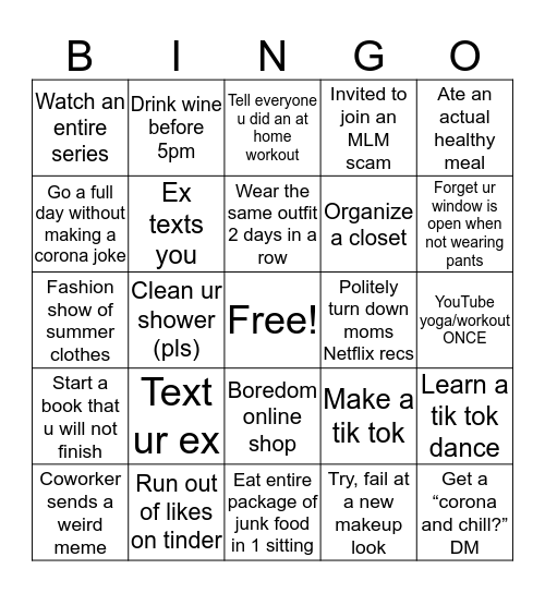 Corona time ladies Bingo Card