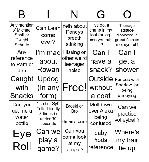 Things Jordan Will Do Today Bingo Card