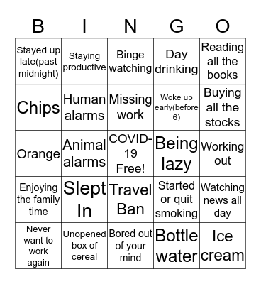 Quarantine Bingo Card
