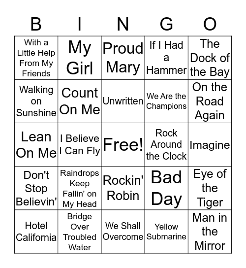 Music Bingo Card