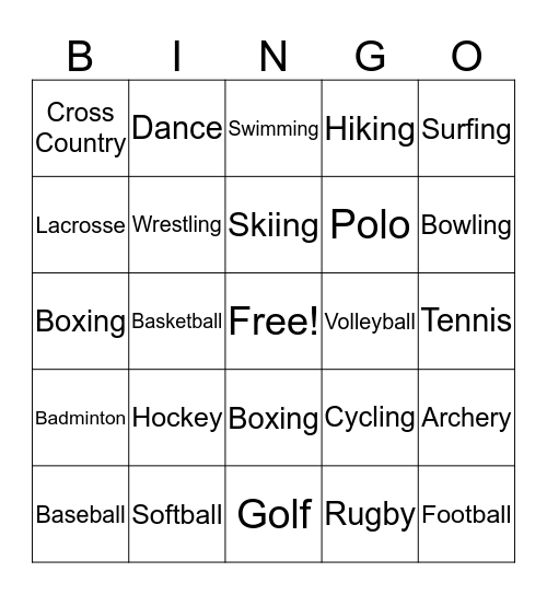 Sports Bingo Card