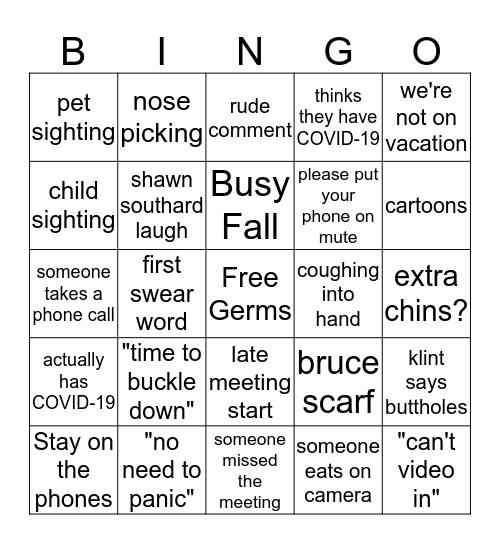 COVID-19 Video Call Bingo Card