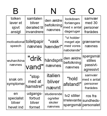 COVID-19 PRESSEMØDE Bingo Card