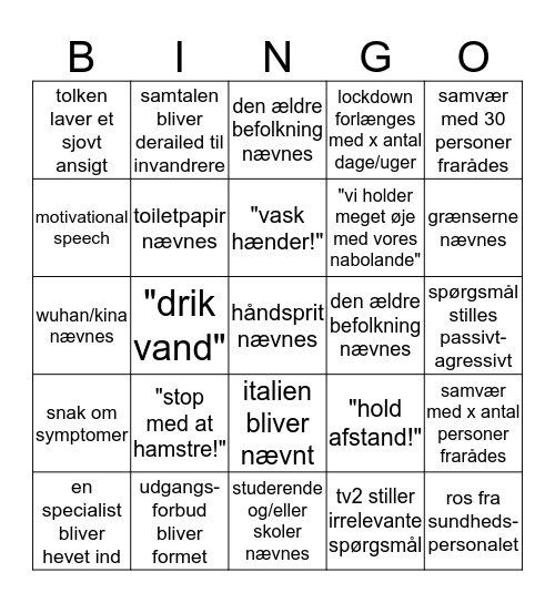 COVID-19 PRESSEMØDE Bingo Card