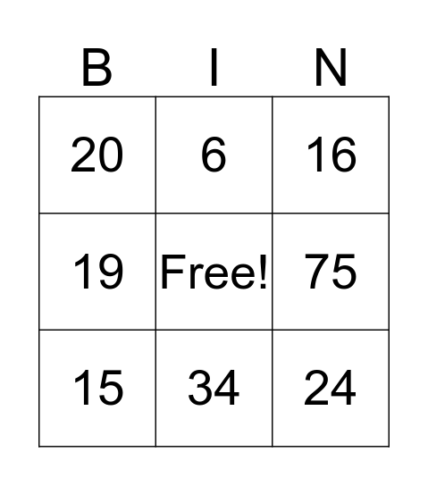 Untitled Bingo Card