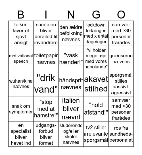 COVID-19 PRESSEMØDE Bingo Card