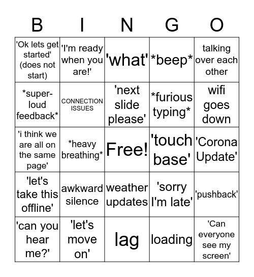 confrence call BINGO Card