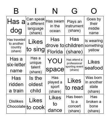 Getting to Know You Bingo Card