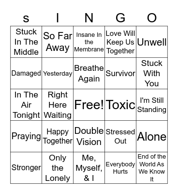 #Quarantunes   Bingo Card