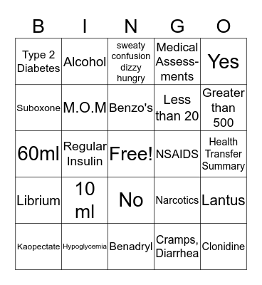 Jail Bingo Card