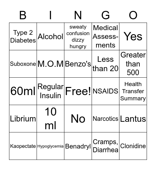 Jail Bingo Card