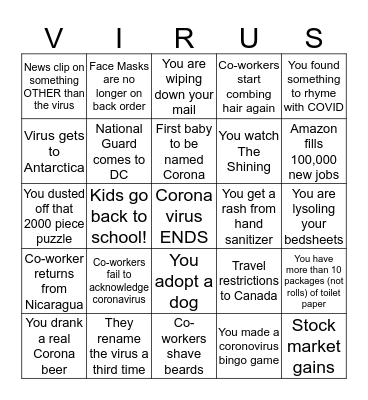 Coronavirus Bingo Card