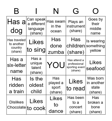 Getting to Know You Bingo Card