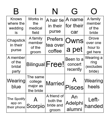 Guest Bingo!  Someone who is/has... Bingo Card