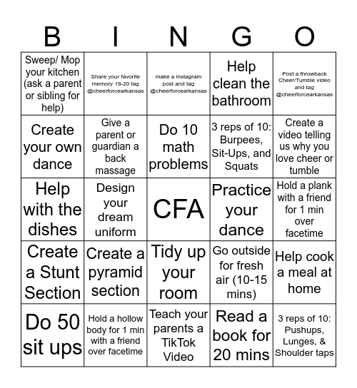 CFA Bingo Card