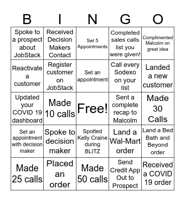 Sales Blitz Bingo Card