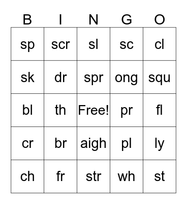 Blended Sounds Bingo Card