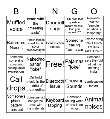 Remote Employee Teleconference Bingo Card