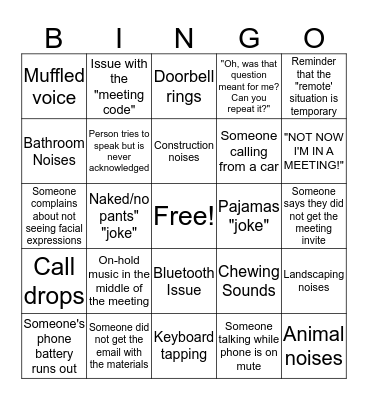 Remote Employee Teleconference Bingo Card