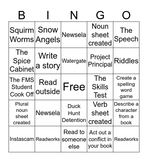 7th Grade ELA Bingo Card