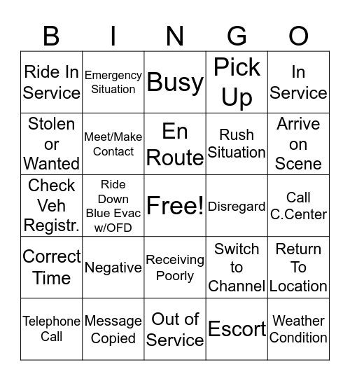 10-Code Bingo Card