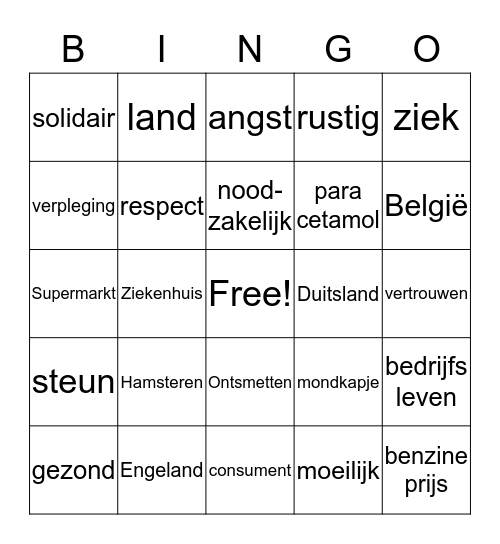 Journaal Bingo Card