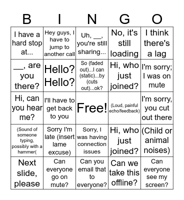 Conference Call Bingo Card