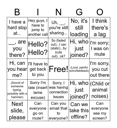 Conference Call Bingo Card