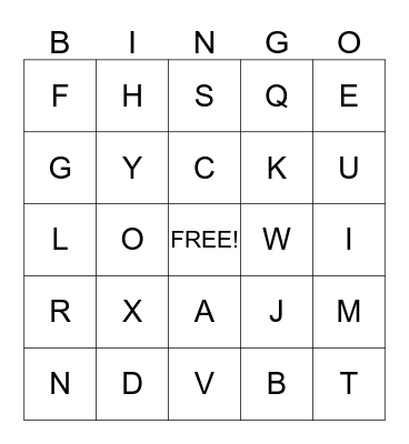 Alphabet letters Bingo Card