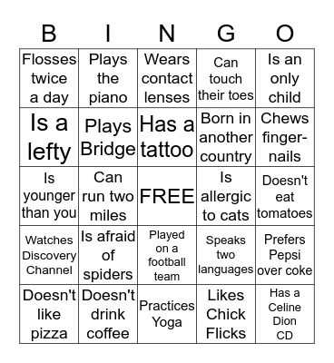 GETTING TO KNOW YOU Bingo Card