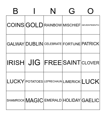 St. Patrick's Day Bingo Card