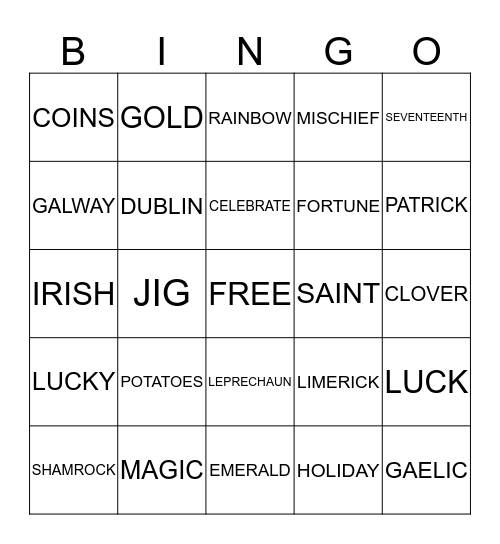 St. Patrick's Day Bingo Card