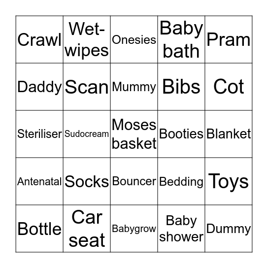 Baby Bingo! Bingo Card