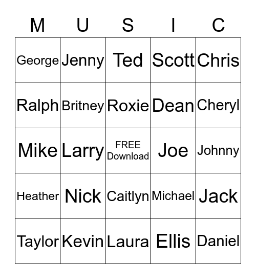 Playlist Bingo Card