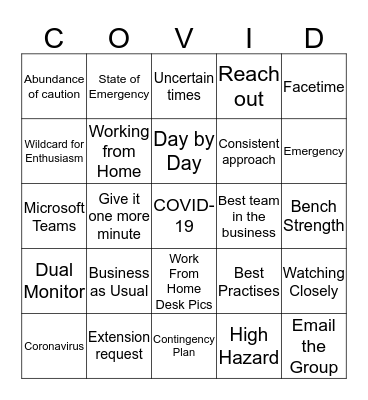 COVID-19 FL BINGO Card