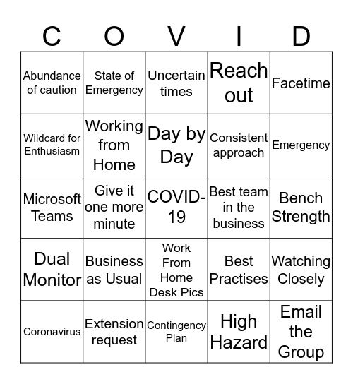 COVID-19 FL BINGO Card