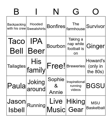 Tom Coleman's Favorite Things Bingo Card