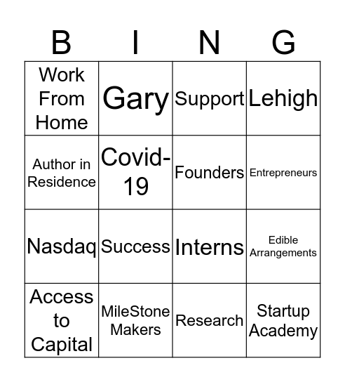 Nasdaq Entrepreneurial Center Bingo Card