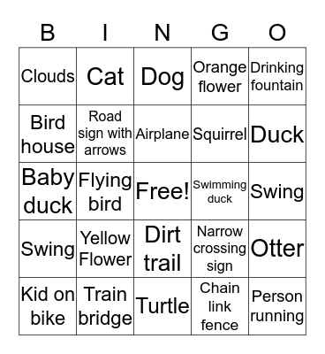 Creek Walk Bingo Card