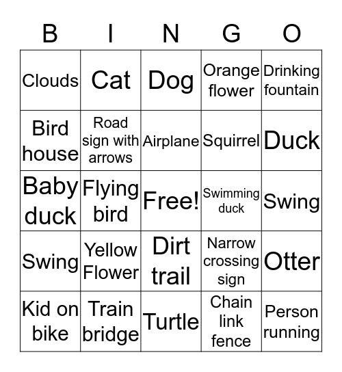 Creek Walk Bingo Card